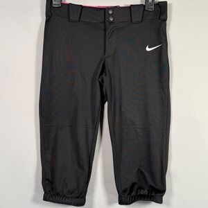 Nike Softball Pants Girls Youth Large Black Zip Fly Pockets Stretch Knickers EUC